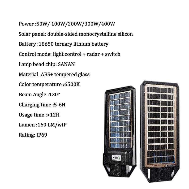 ABS Material Solar Motion Sensor Waterproof Security Yard IP68 All In One Led Street Light